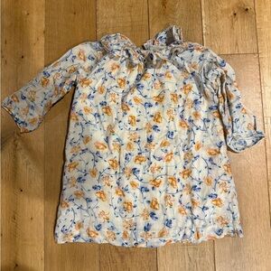 Bonpoint Cream Toddler Dress - Blue and Orange Floral Print